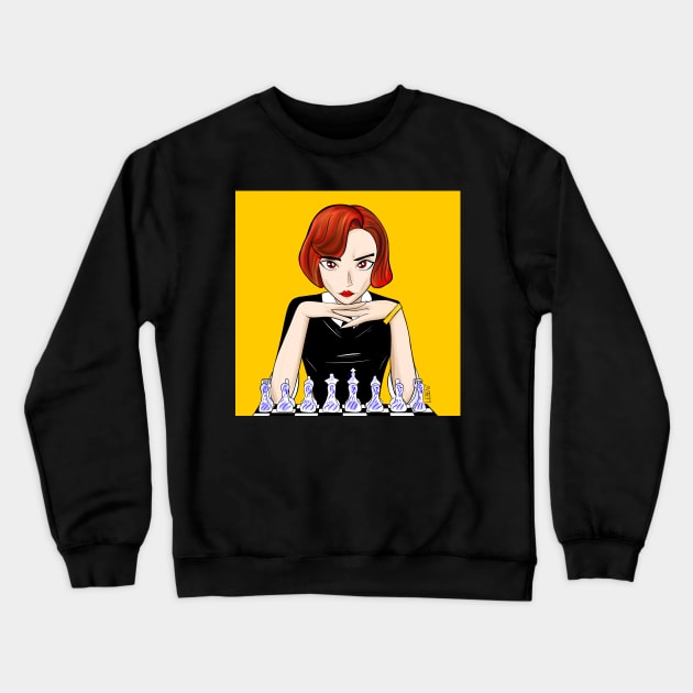 beth harmon the chess master in queen's gambit art Crewneck Sweatshirt by jorge_lebeau